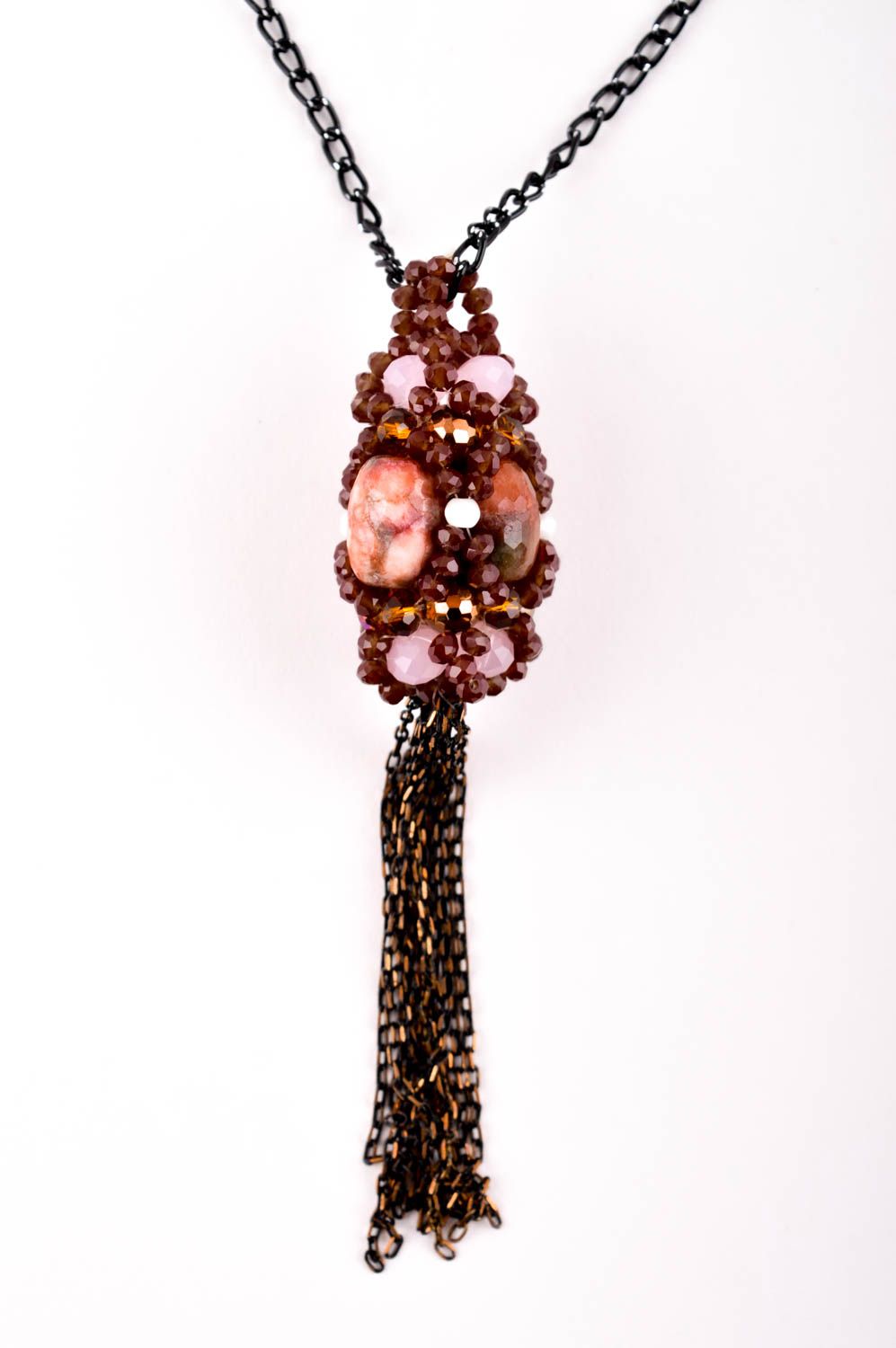Handmade Halskette mit Anhänger Schmuck aus Rocailles Quarz Damen Modeschmuck foto 3