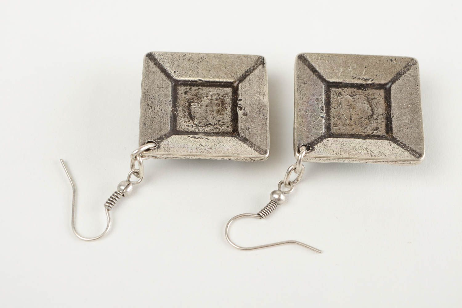 Long handcrafted earrings rhombus metal designer woman accessories gift photo 5