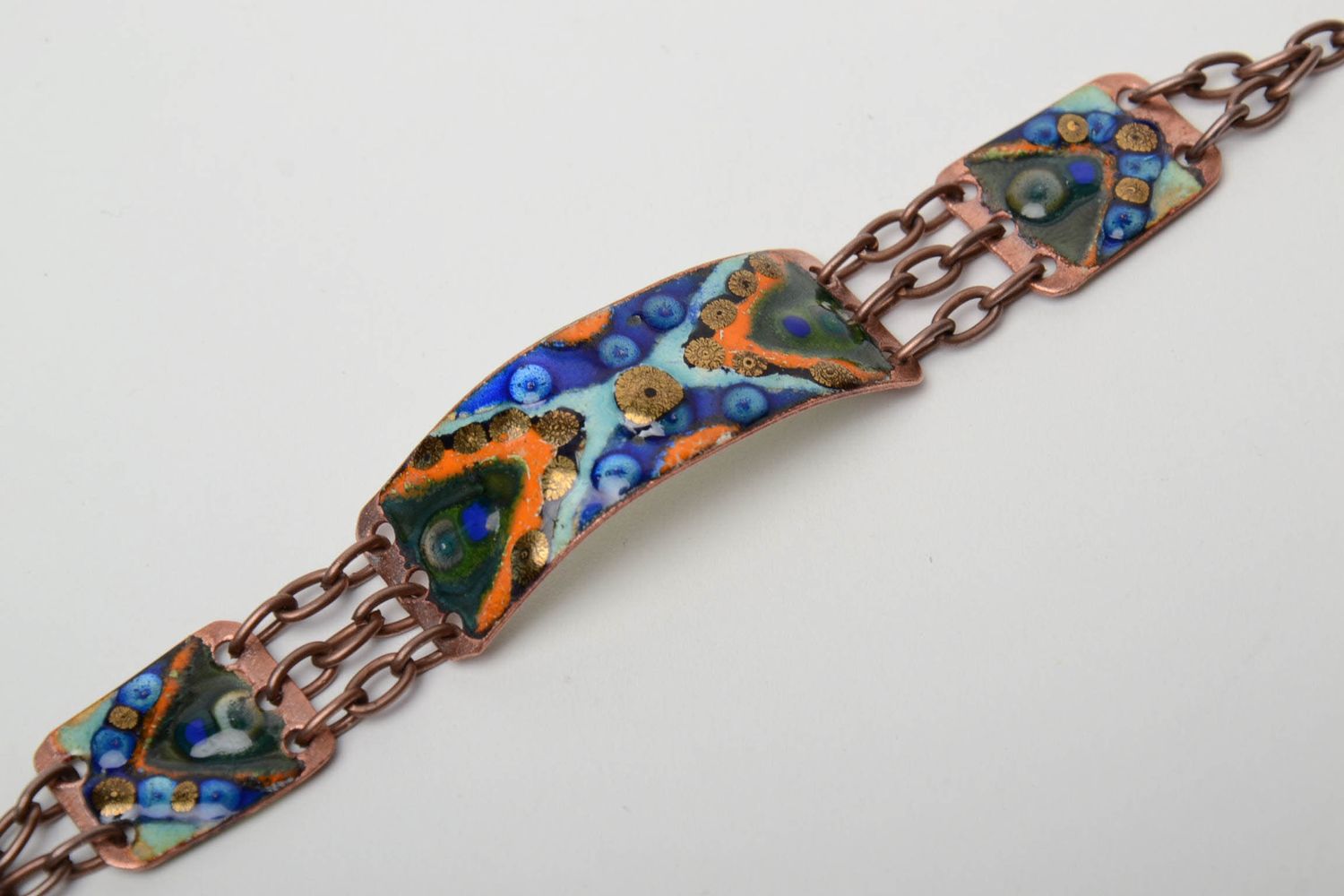 Copper bracelet painted with enamels with chain photo 4