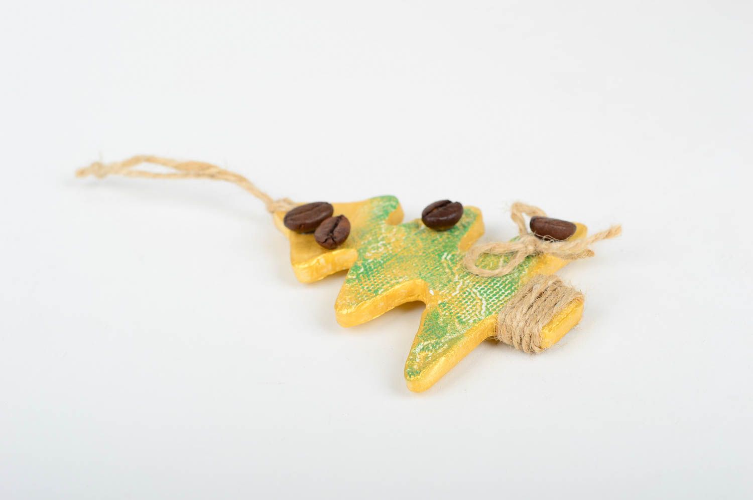 Игрушка на елку handmade декор для дома игрушка из глины расписная Елка желтая фото 3