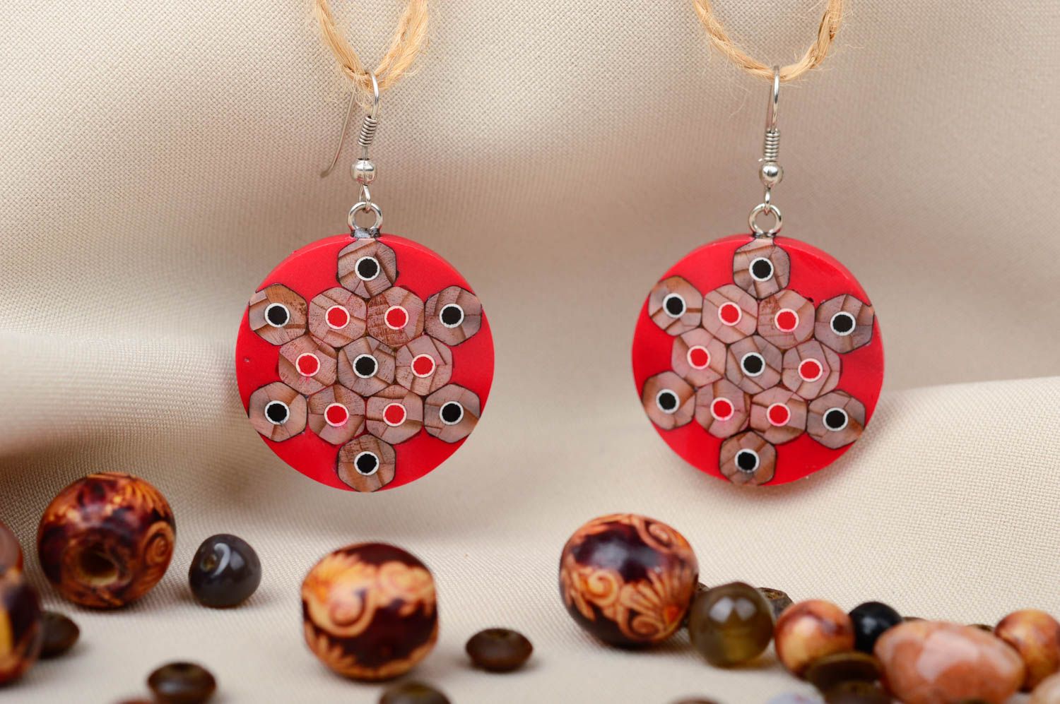 Handmade red designer earrings unusual earrings with charms bright jewelry photo 1