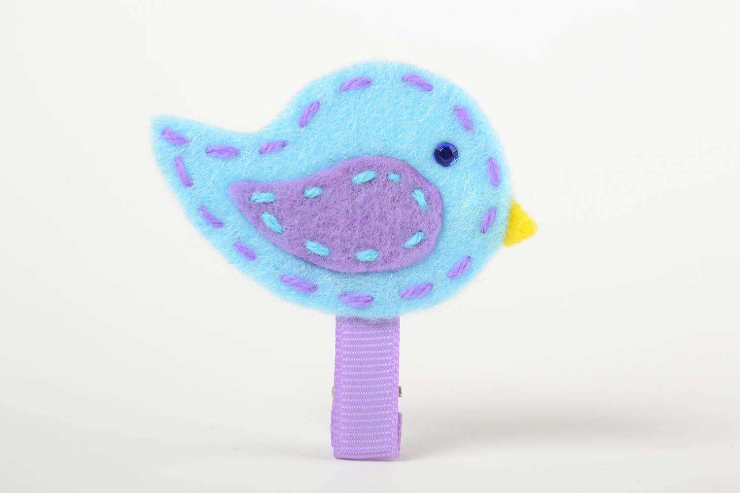 Beautiful soft handmade textile children's hair clip in the shape of blue bird photo 2