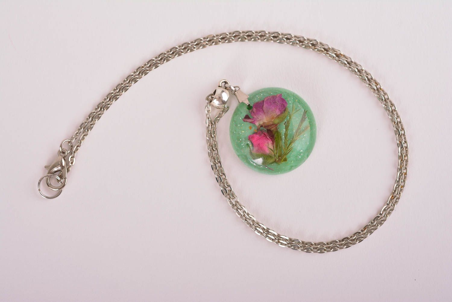Handmade pendant designer accessory gift for her resin jewelry flower pendant photo 2