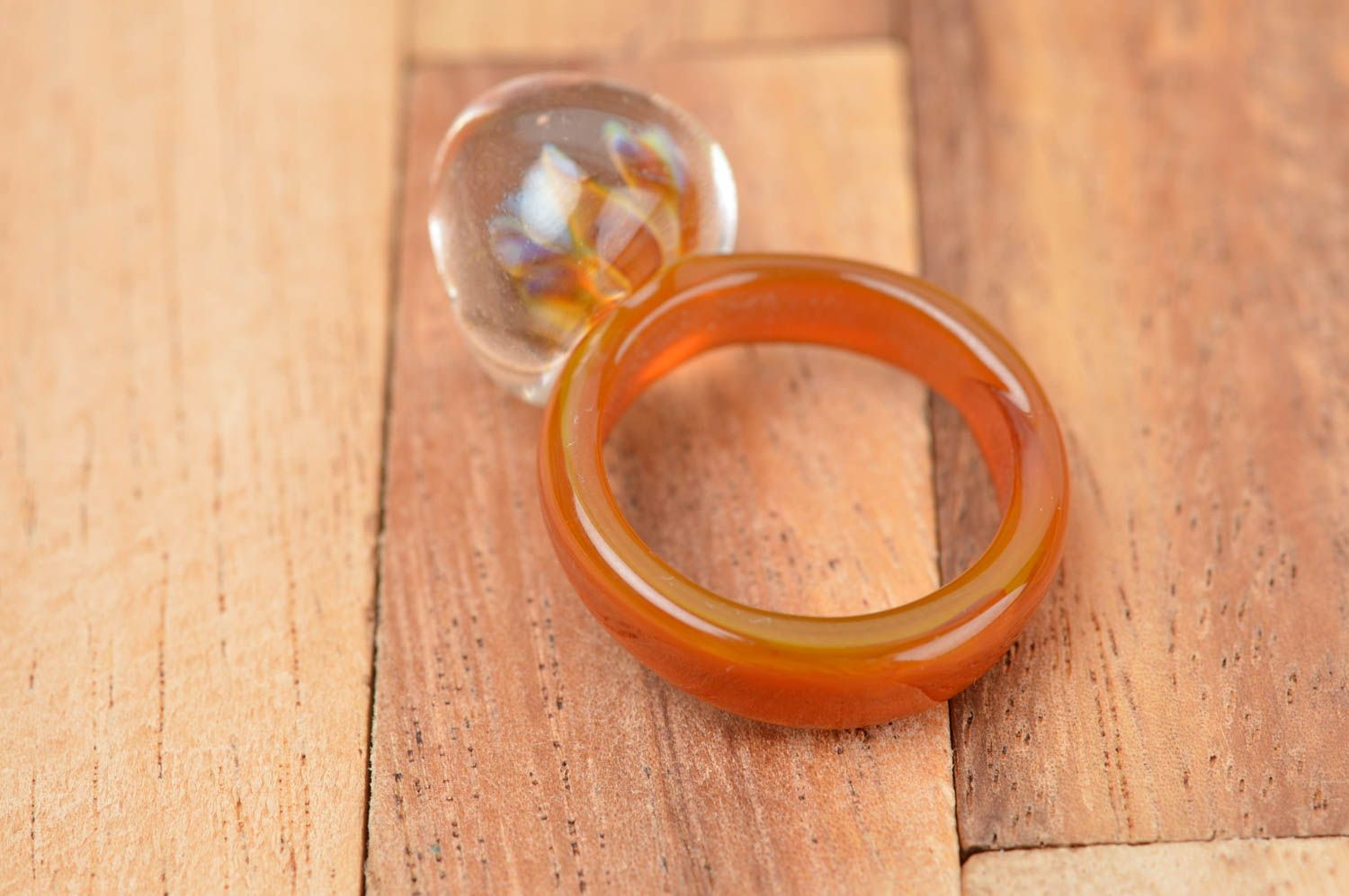 Кольцо ручной работы кольцо из стекла дизайнерское украшение с голограммой фото 4