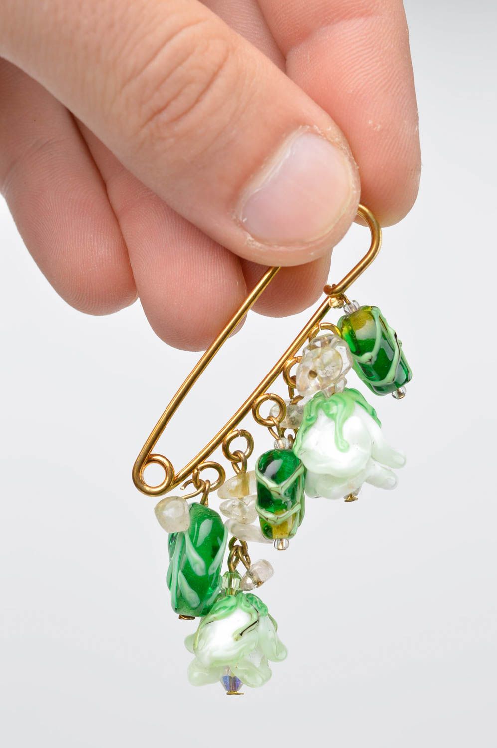 Handmade Blumen Brosche Designer Accessoire Schmuck aus Glas für Damen grün foto 3