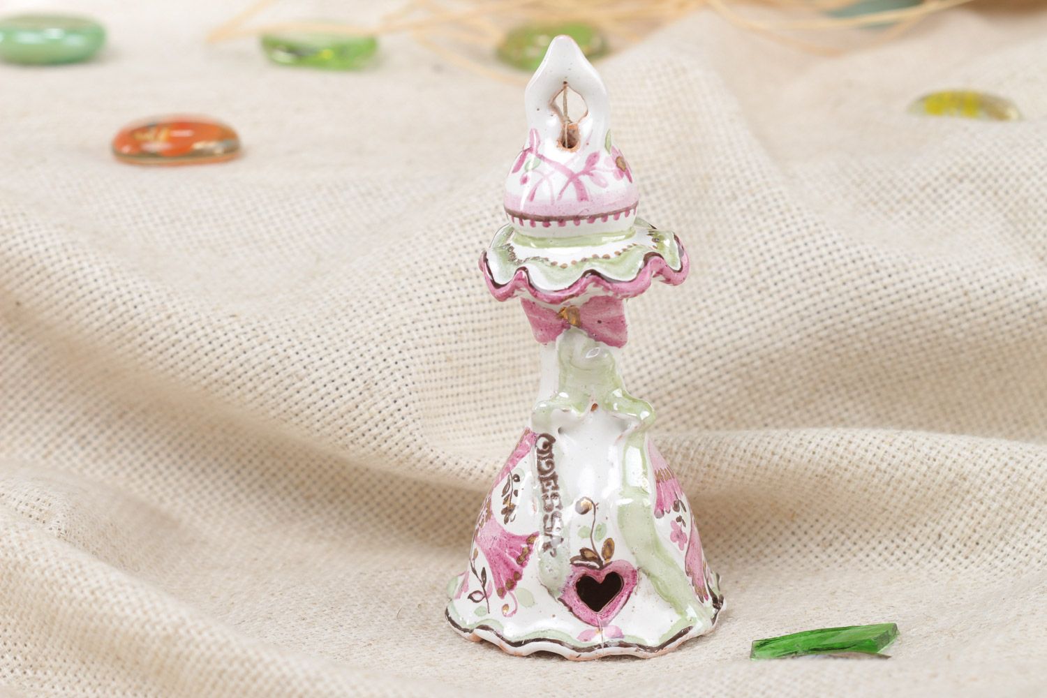 Clochette céramique décorative couverte d'émail faite main originale design photo 1