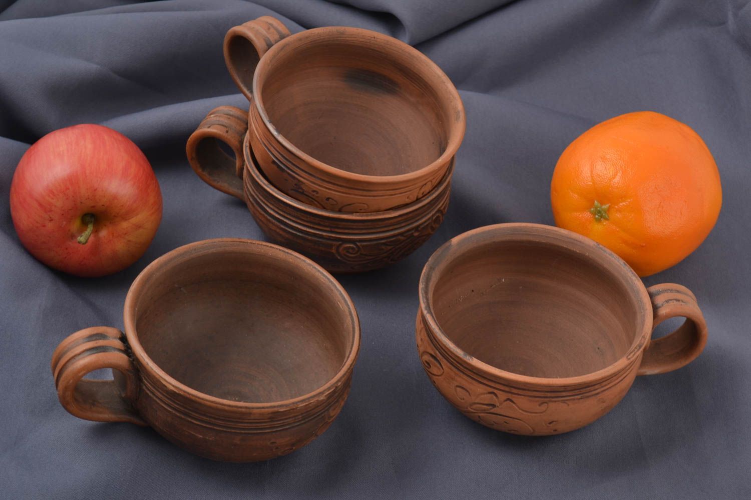 Set of 4 four handmade coffee mugs with handles 2,07 lb photo 1