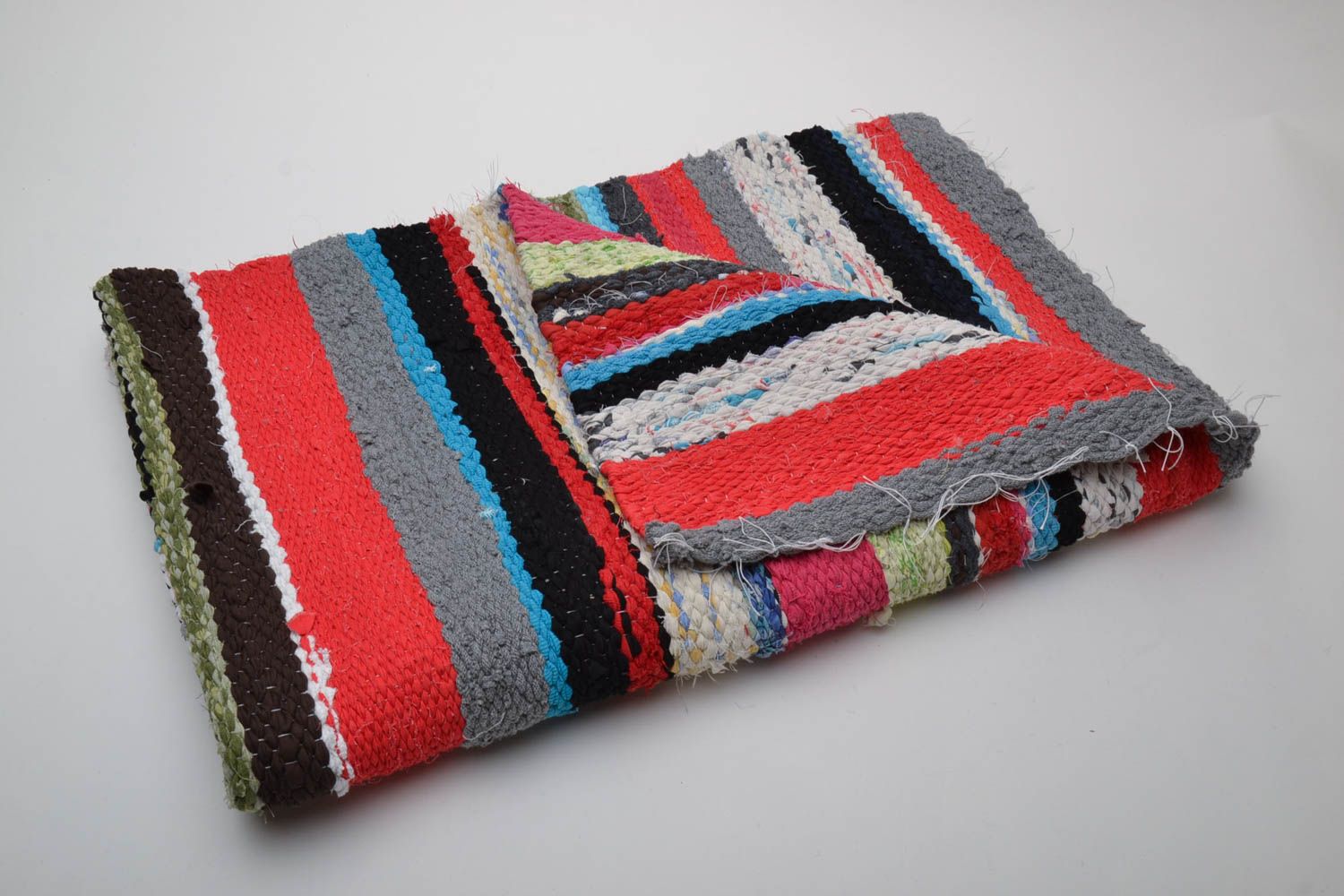 Handmade woven striped rug photo 2
