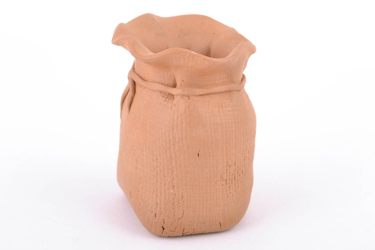 Sucrier d'argile original en forme de sachet fait main marron style ethnique photo 5