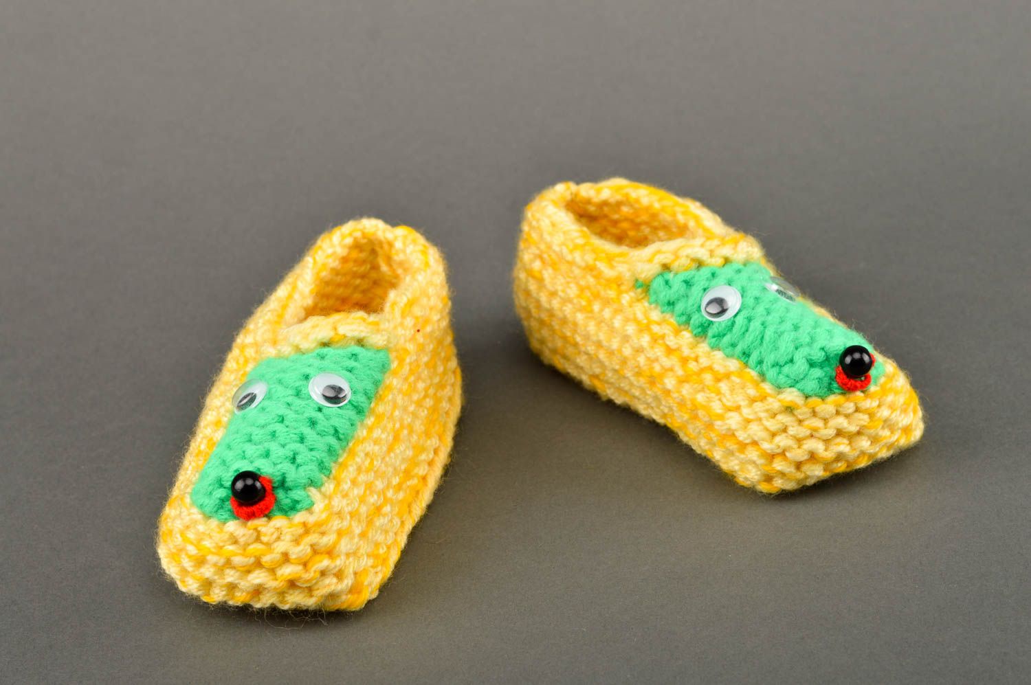 Pantoufles en laine faites main Pantoufles enfant jaune-vert Chaussures enfant photo 1