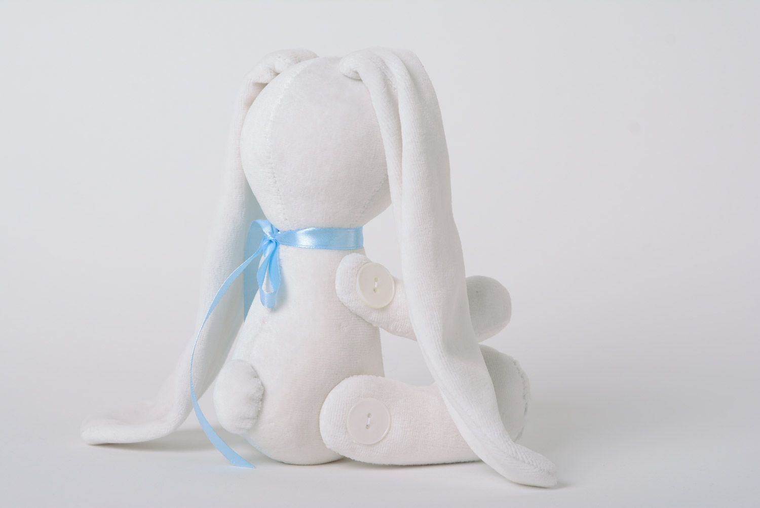 Beautiful white handmade designer fabric soft toy hare with long ears photo 4