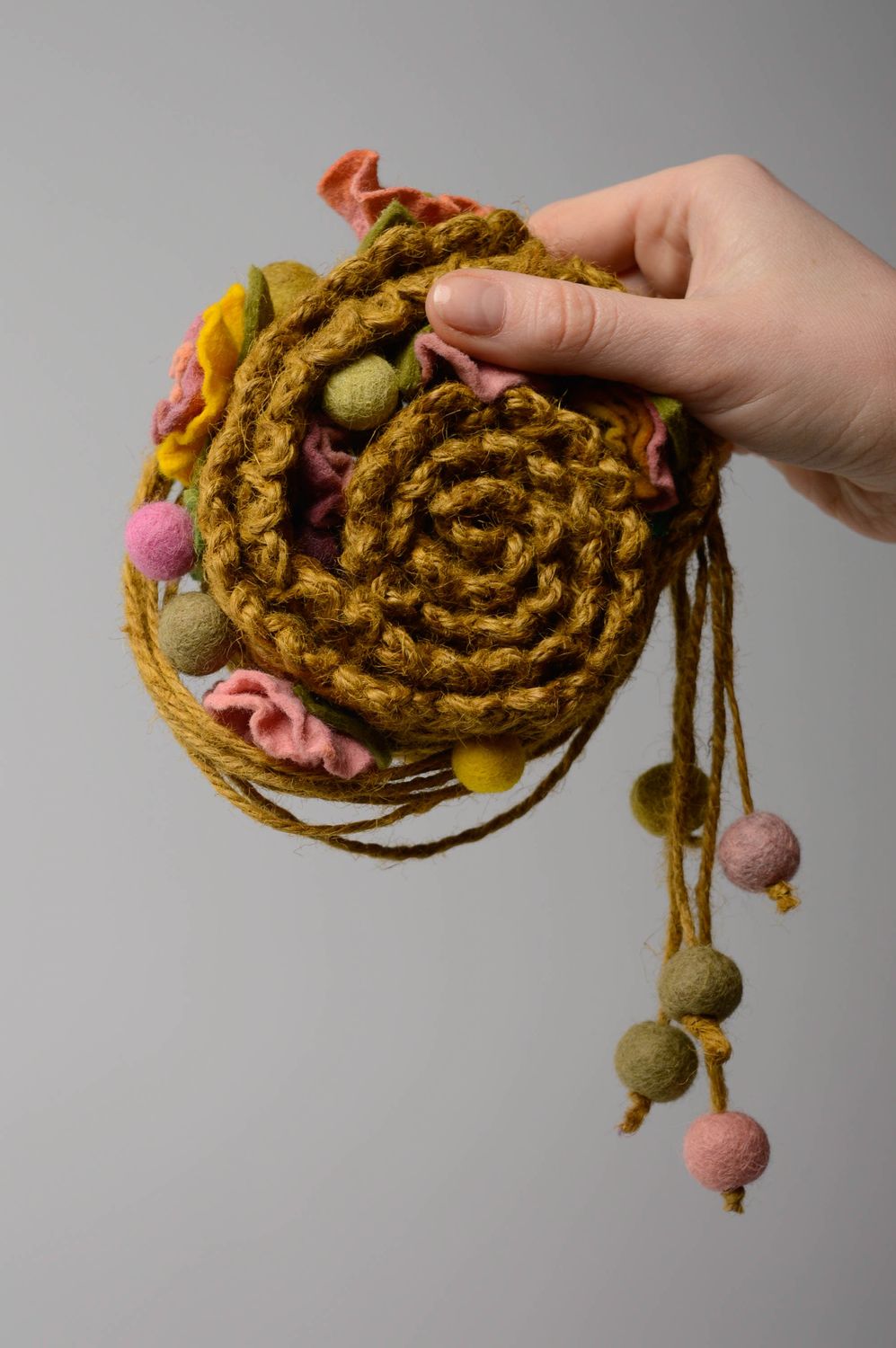 Ceinture textile en lin au crochet avec fleurs photo 5