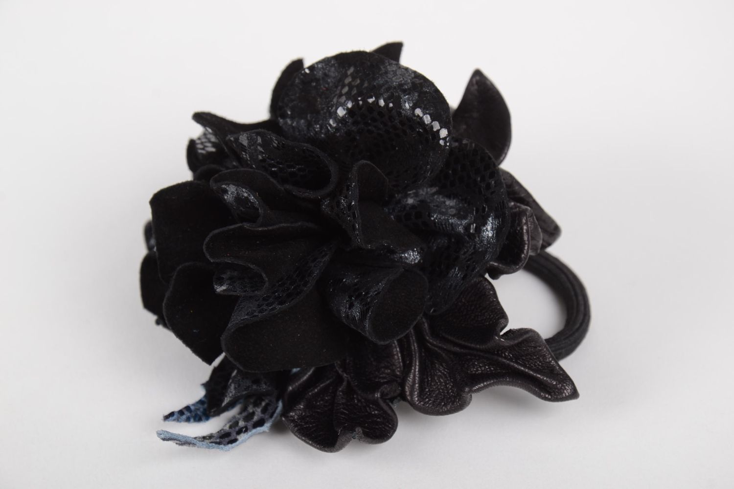 Élastique cheveux fait main Accessoire coiffure fleur noire Cadeau femme photo 4