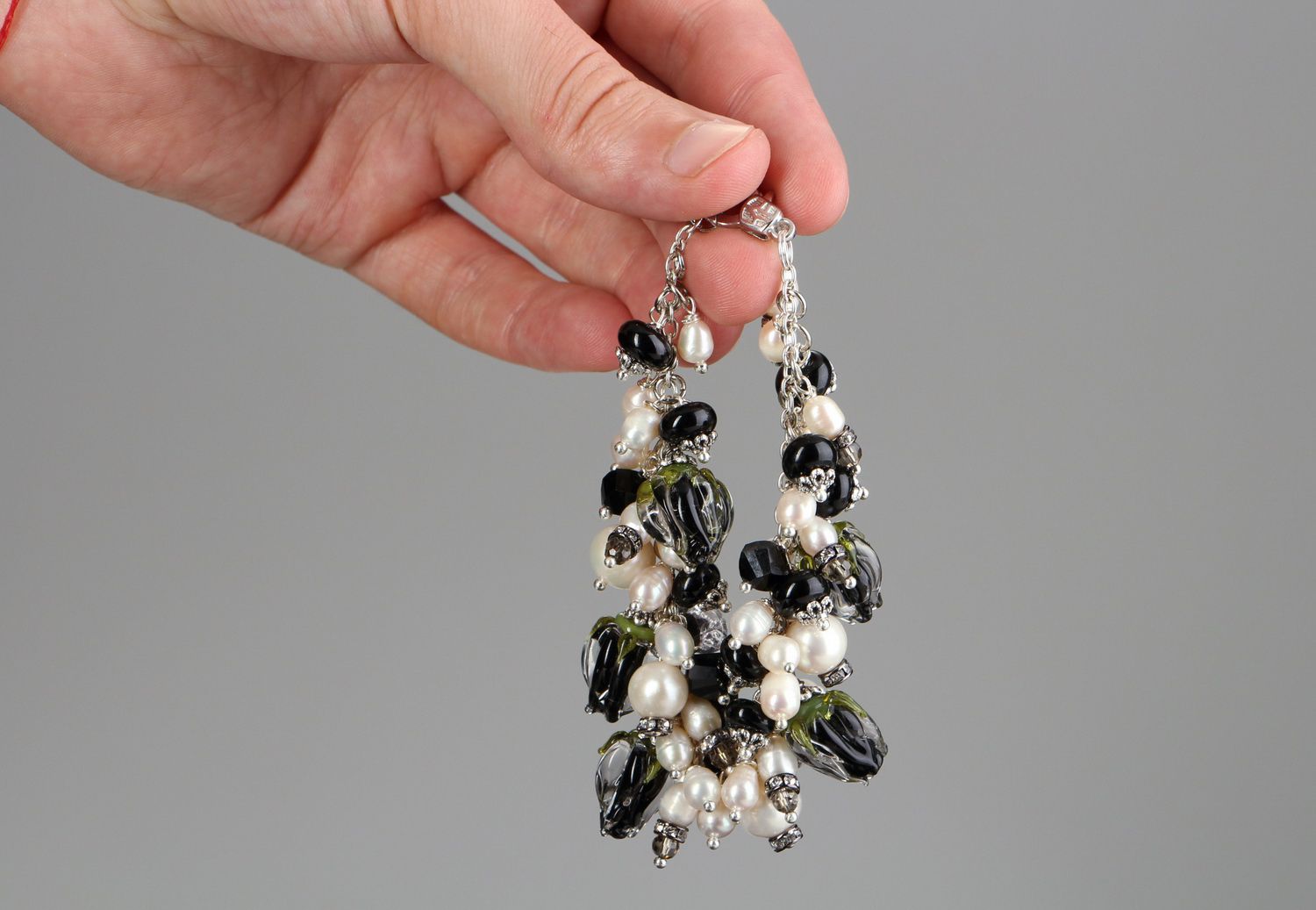 Bracelet with river pearls Black swang photo 5