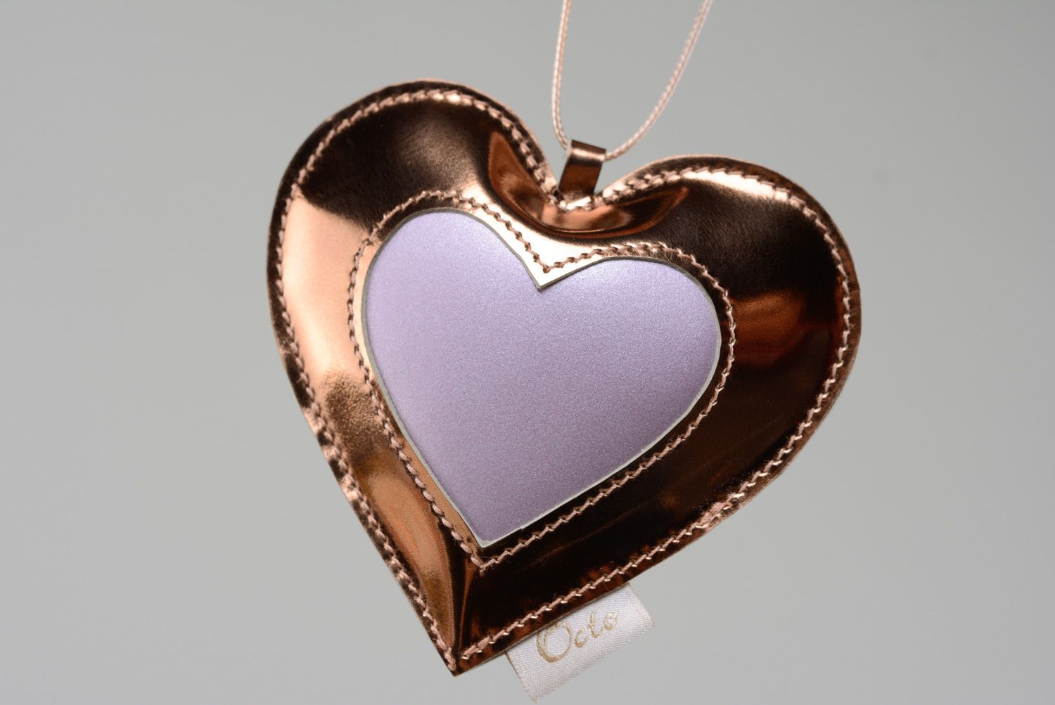 Handmade two-colored leather heart-shaped charm for women's handbags  photo 1