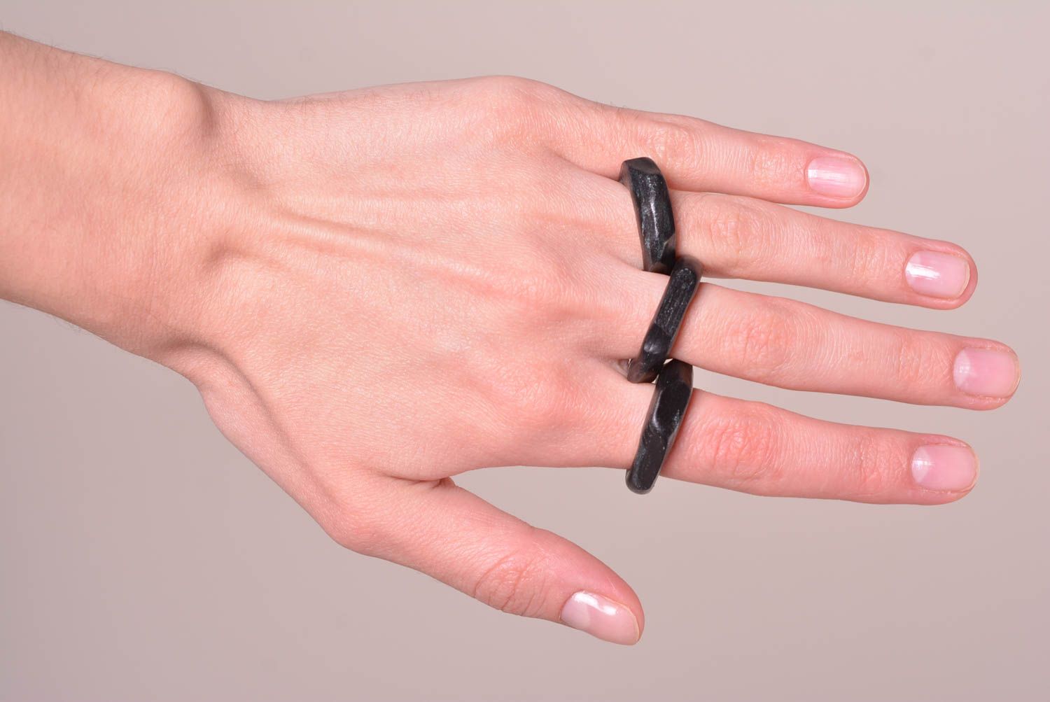 Кольца ручной работы кольца для девушек необычные кольца 3 шт черные фото 4