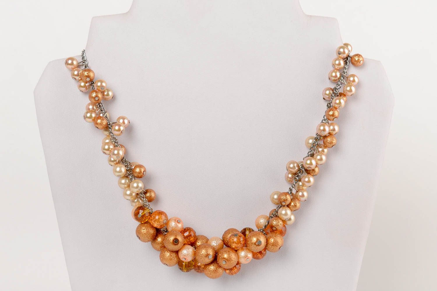 Beautiful handmade ceramic pearl bead necklace on chain basis photo 1