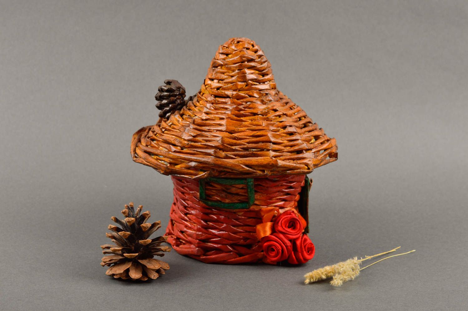 Конфетница с крышкой хэнд мейд декоративное изделие домик плетеное изделие фото 1