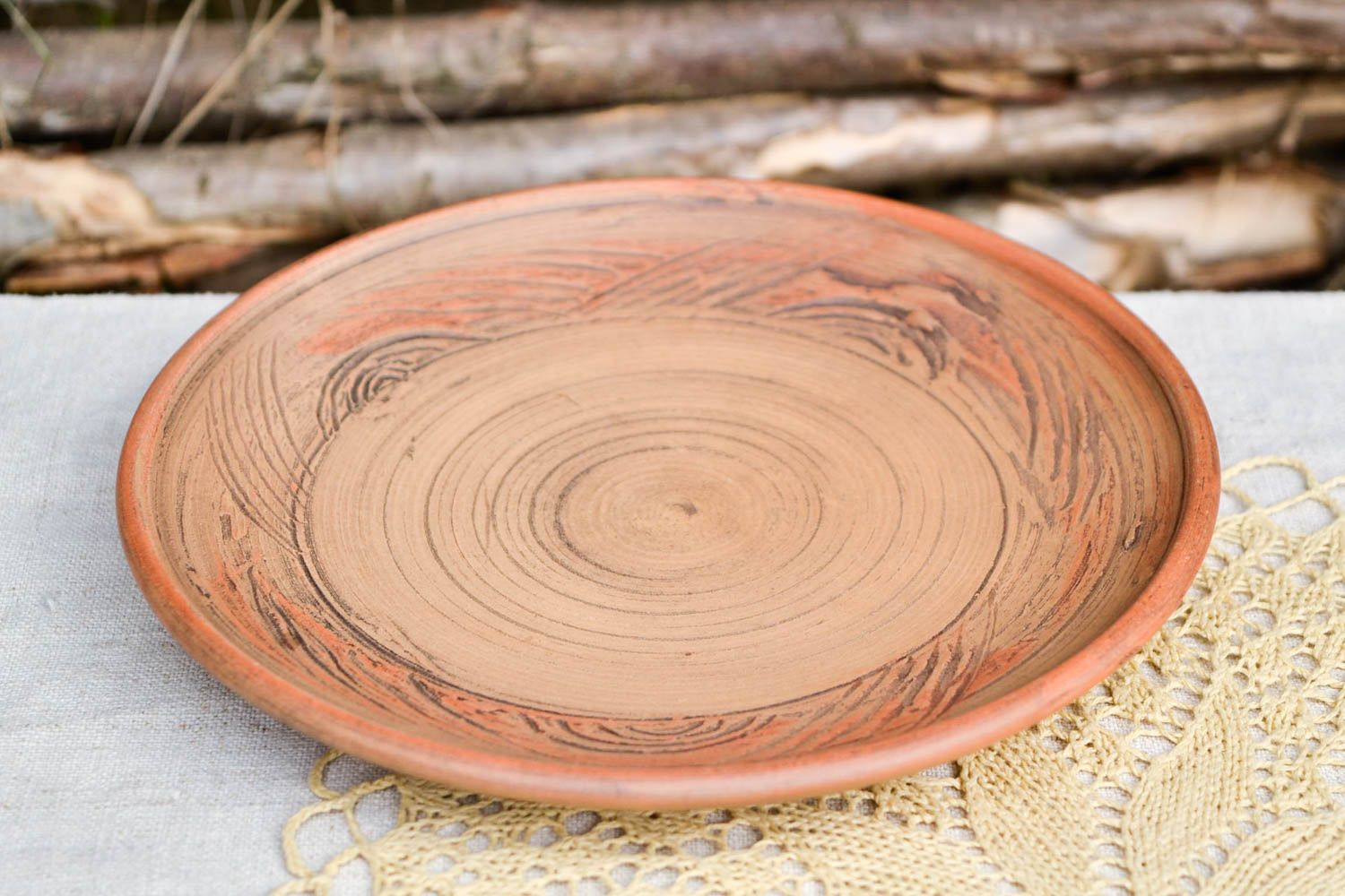 Teller Keramik handmade runder Teller Keramik Geschirr Frauen Geschenk in Braun foto 1