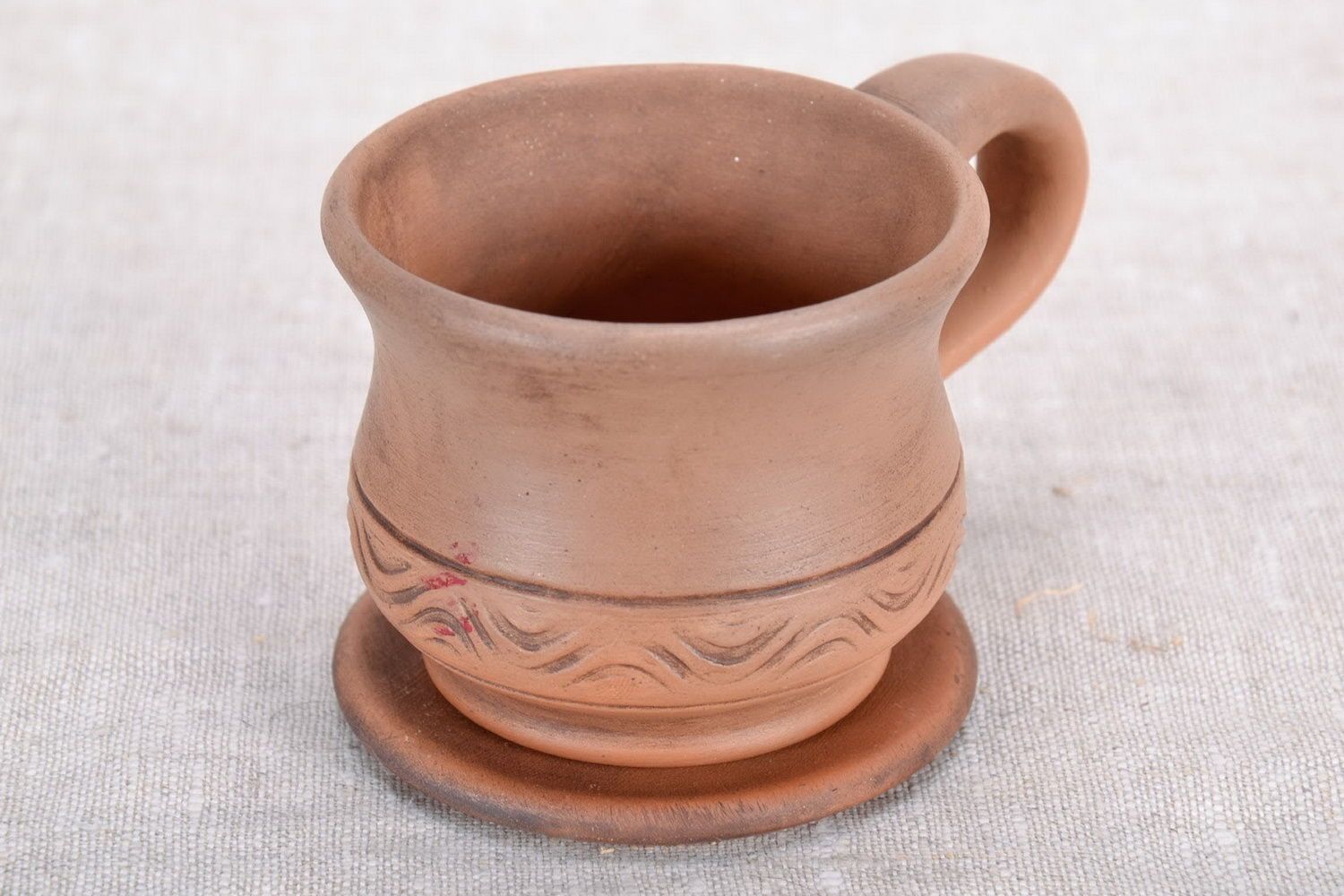 3 oz clay cup coffee cup with handle and saucer in rustic pattern photo 4