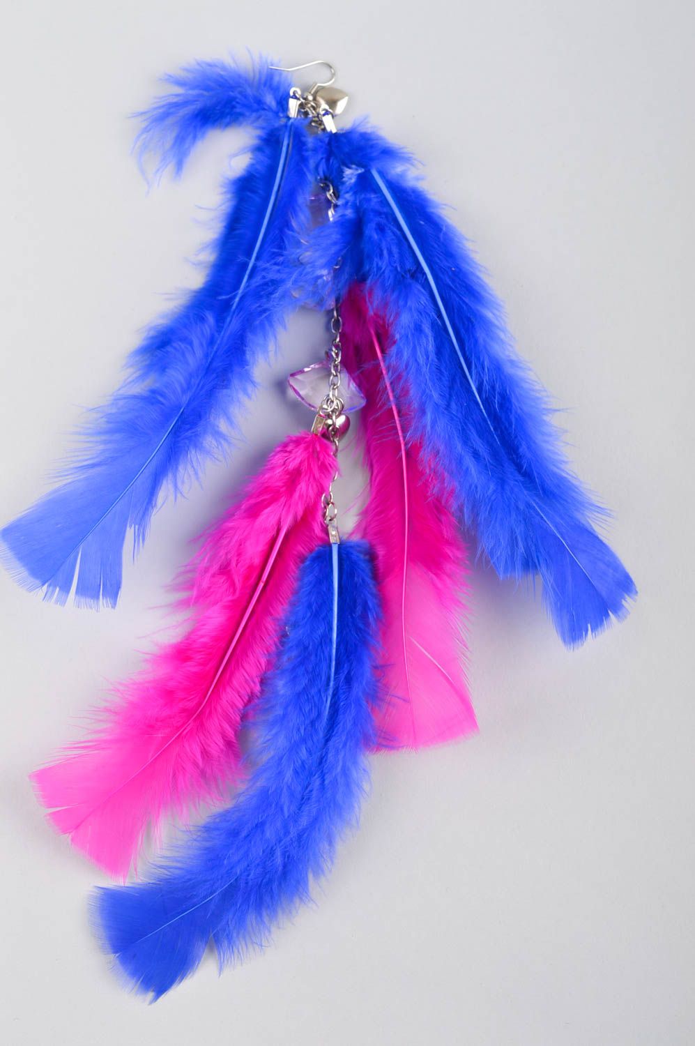 Ohrringe mit Federn handgefertigt Schmuck Ohrringe Damen Schmuck blau rosa foto 2