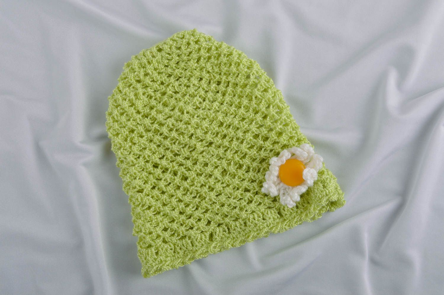 Gorro artesanal tejido ropa para recién nacidos gorro para niñas verde con flor foto 1