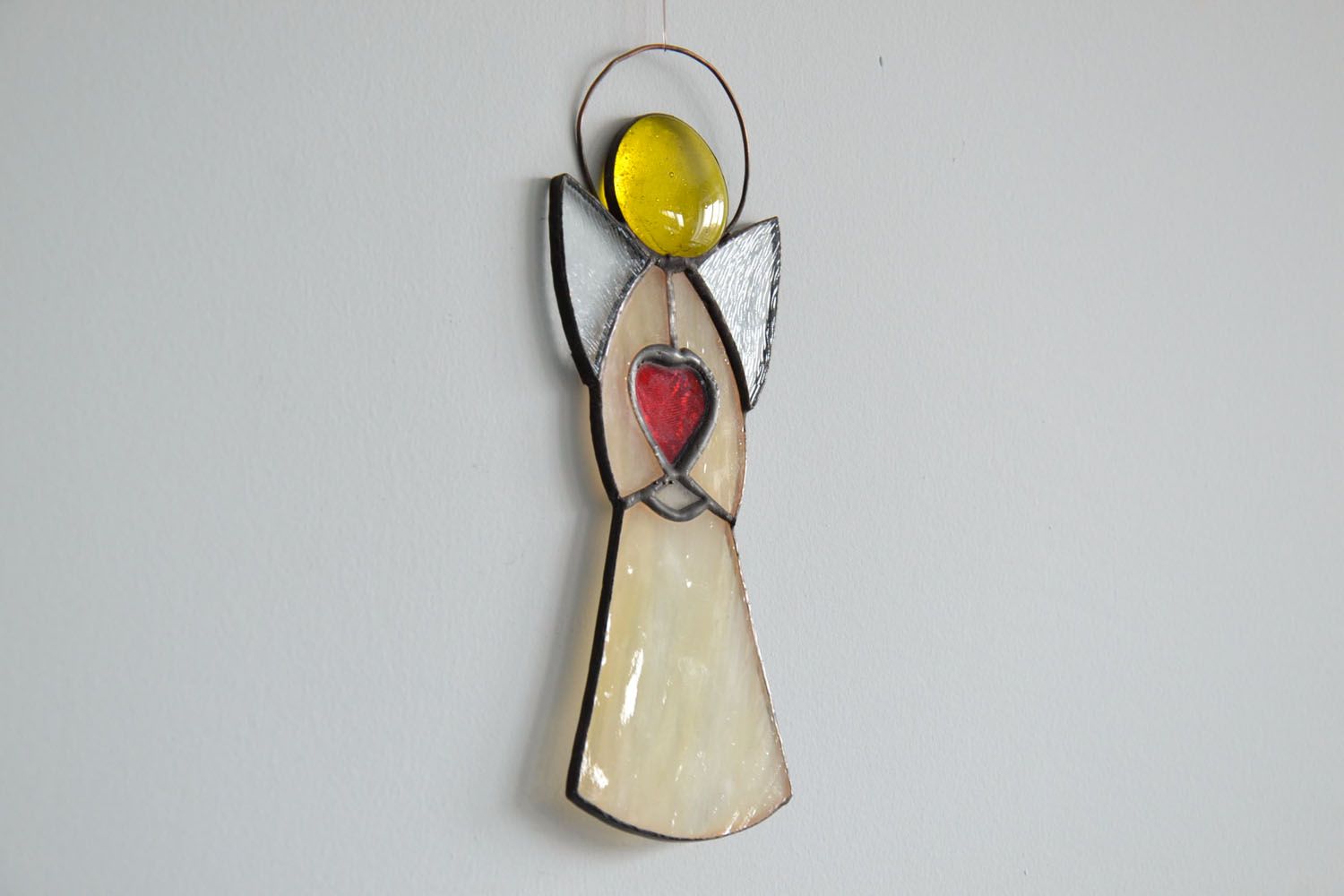 Stained glass pendant Angel with Heart photo 1