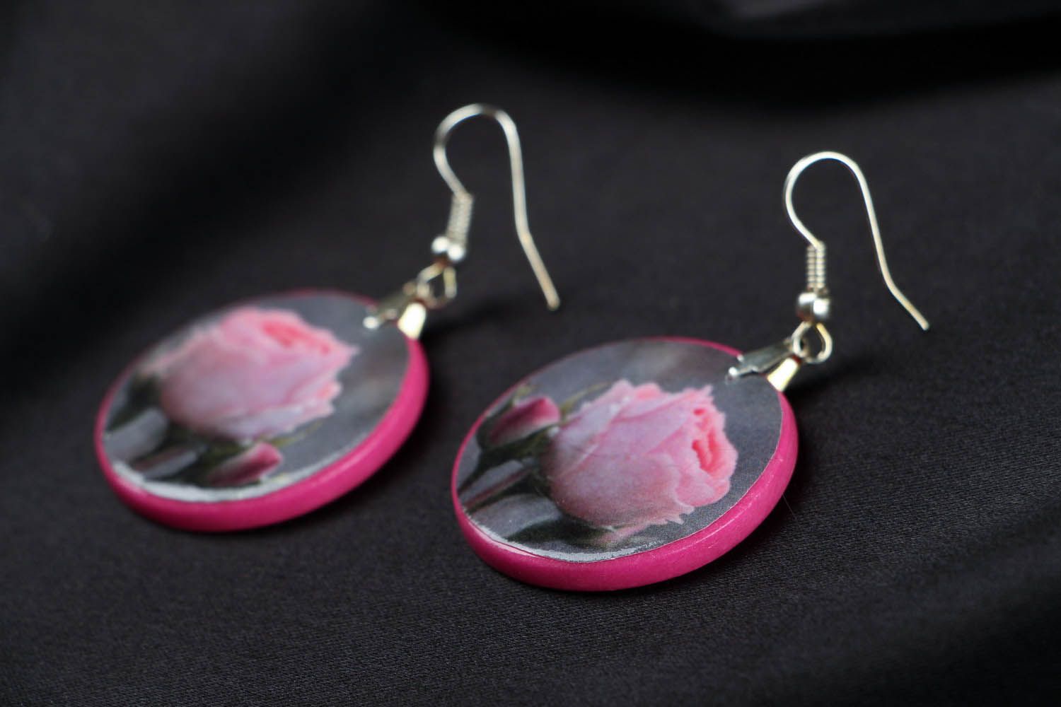 Round earrings made of polymer clay photo 2