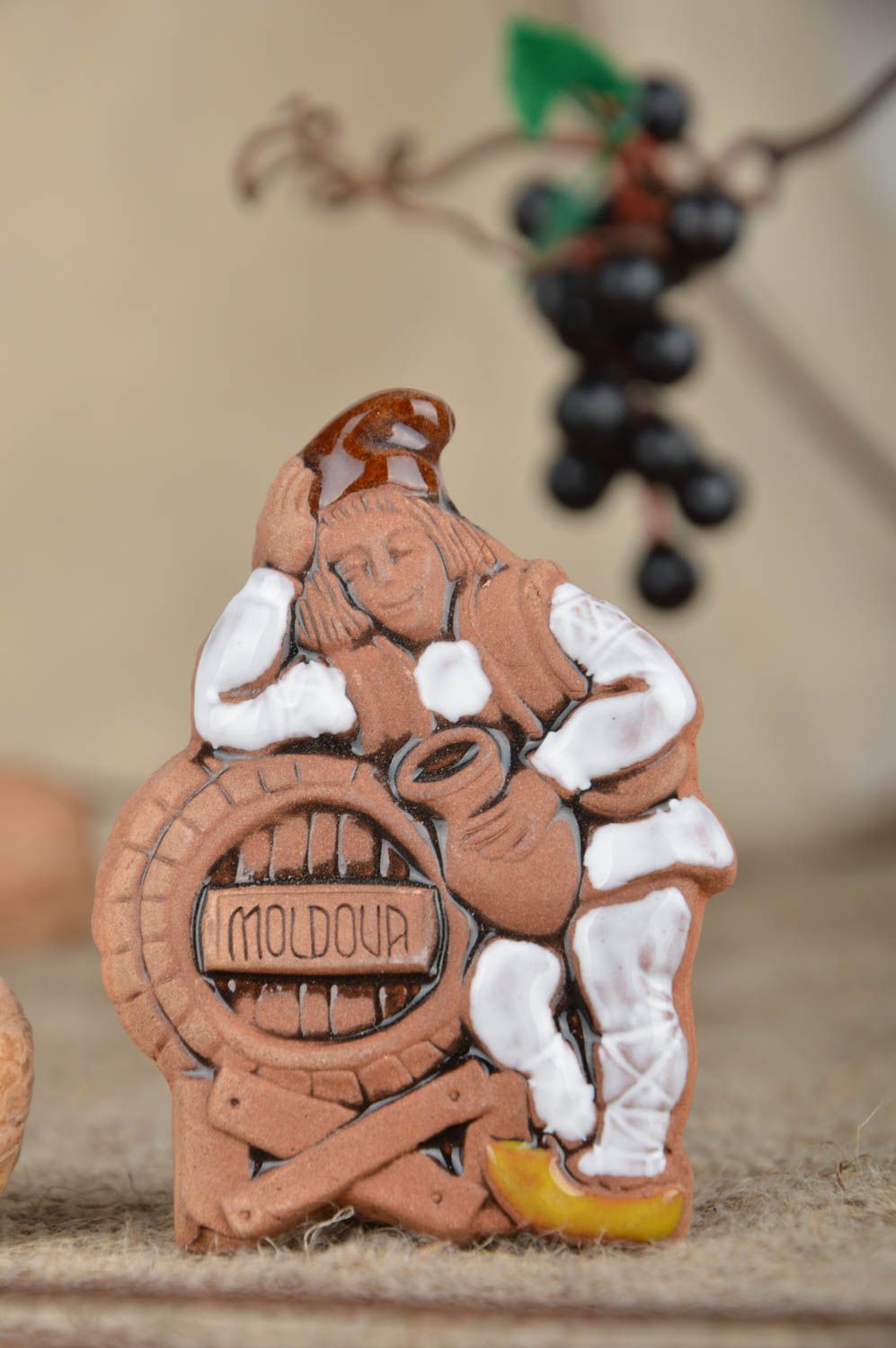 Clay fridge magnet Man with Barrel handmade kitchen pottery photo 1