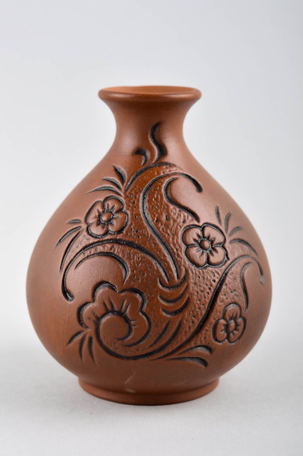 15 oz ceramic wine carafe with hand carvings in floral design 0,3 lb photo 2