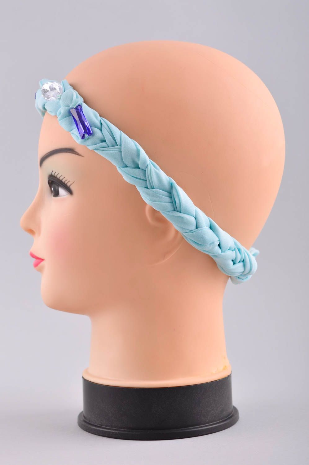 Полоска для волос ручной работы аксессуар для прически женский аксессуар голубой фото 3