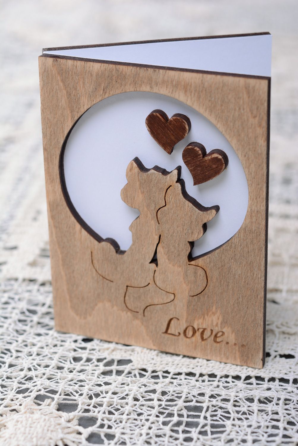 Оригинальная поздравительная открытка деревянная Love фото 2
