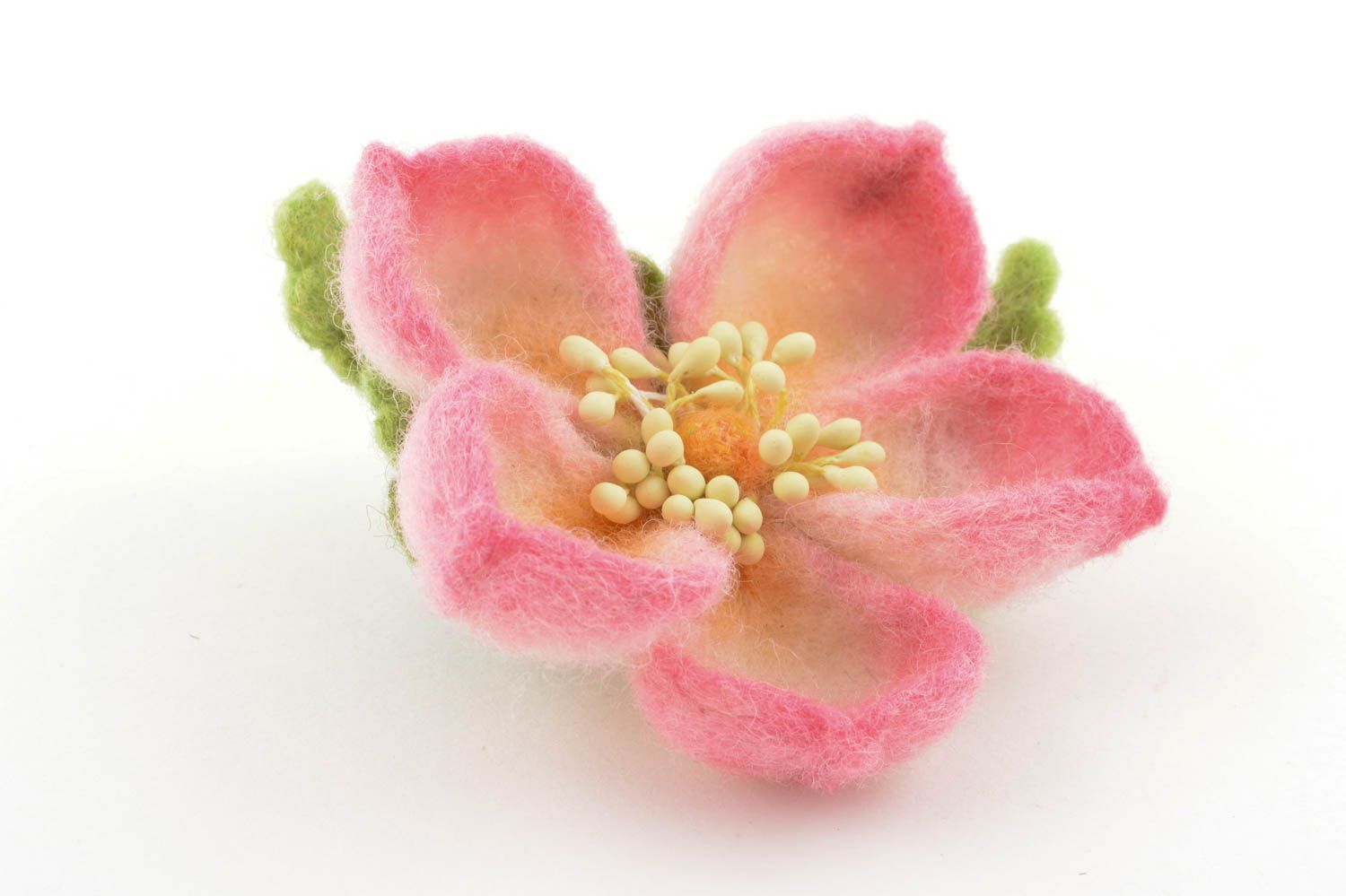 Zarte rosa Haarspange Blume Damen Modeschmuck Designer Brosche aus Wolle foto 3