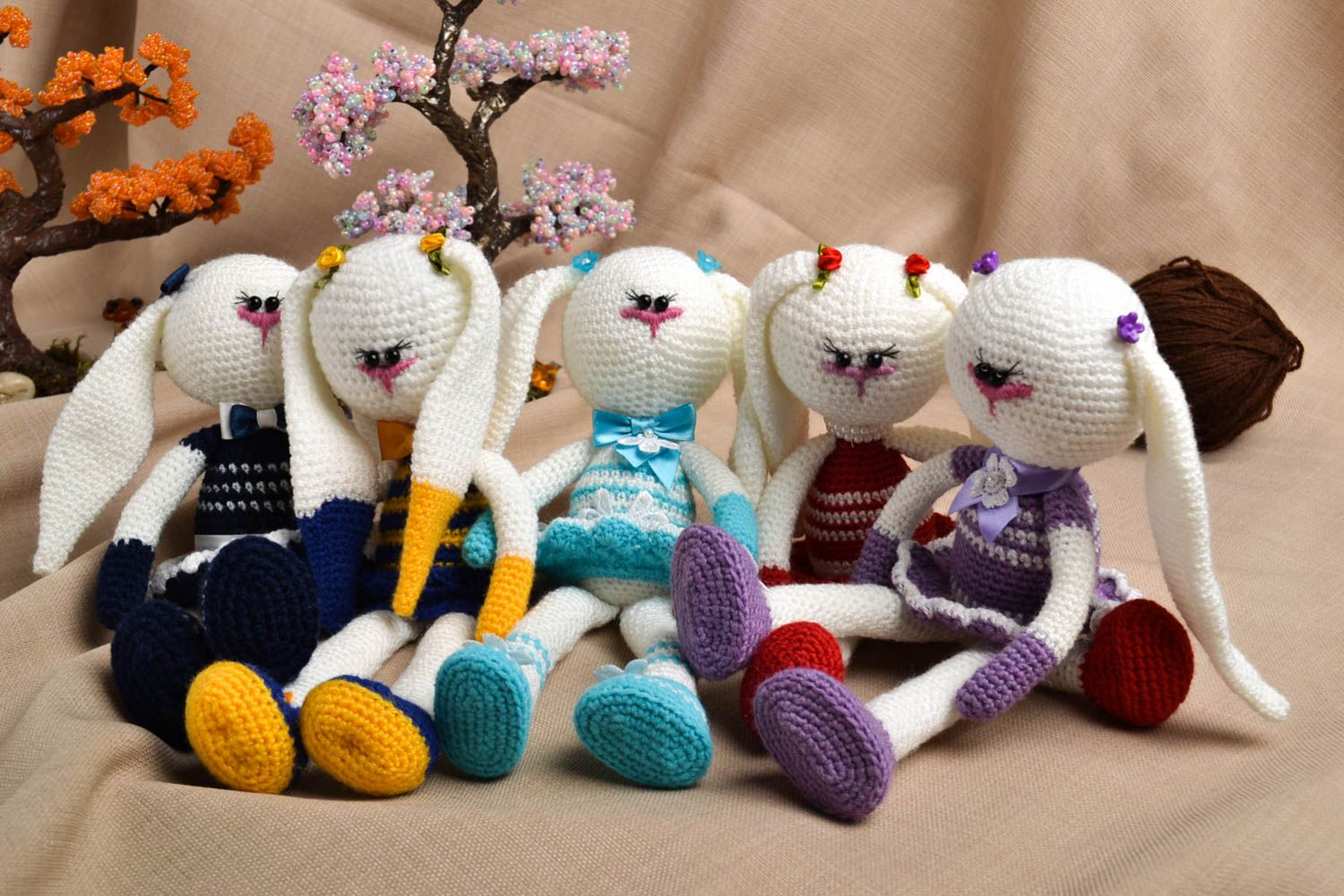 Peluches animaux lapines Jouets faits main tricotés 5 pièces Cadeau enfant photo 1