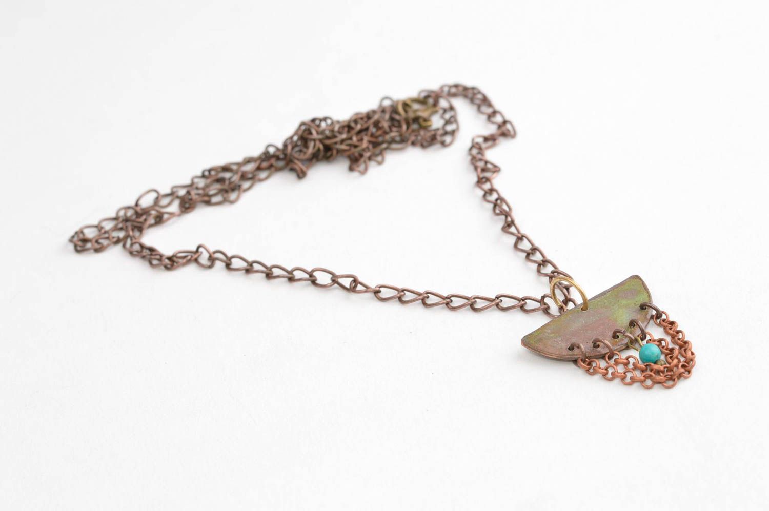 Pendentif métal cuivre Bijou fait main agate chaîne design Accessoire femme photo 3