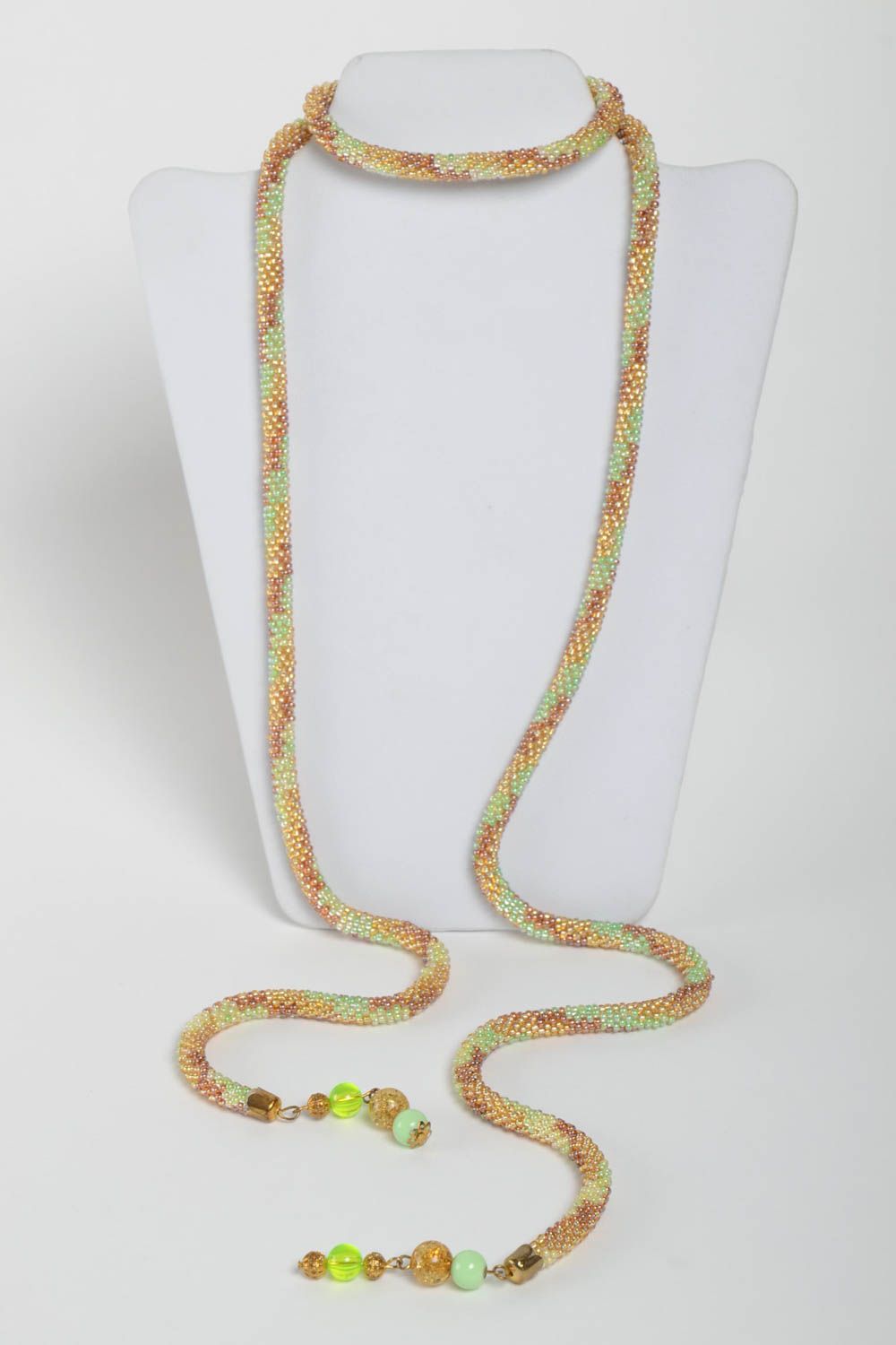 Collier spirale Bijou fait main Cadeau femme long perles de rocaille design photo 3
