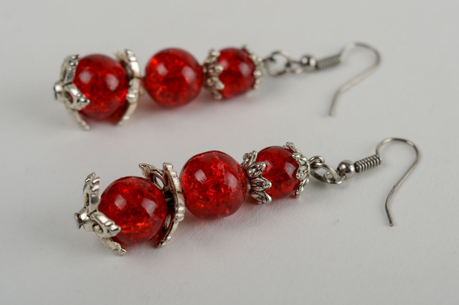 Handmade earrings fashion red earrings with beads long handmade earrings photo 2
