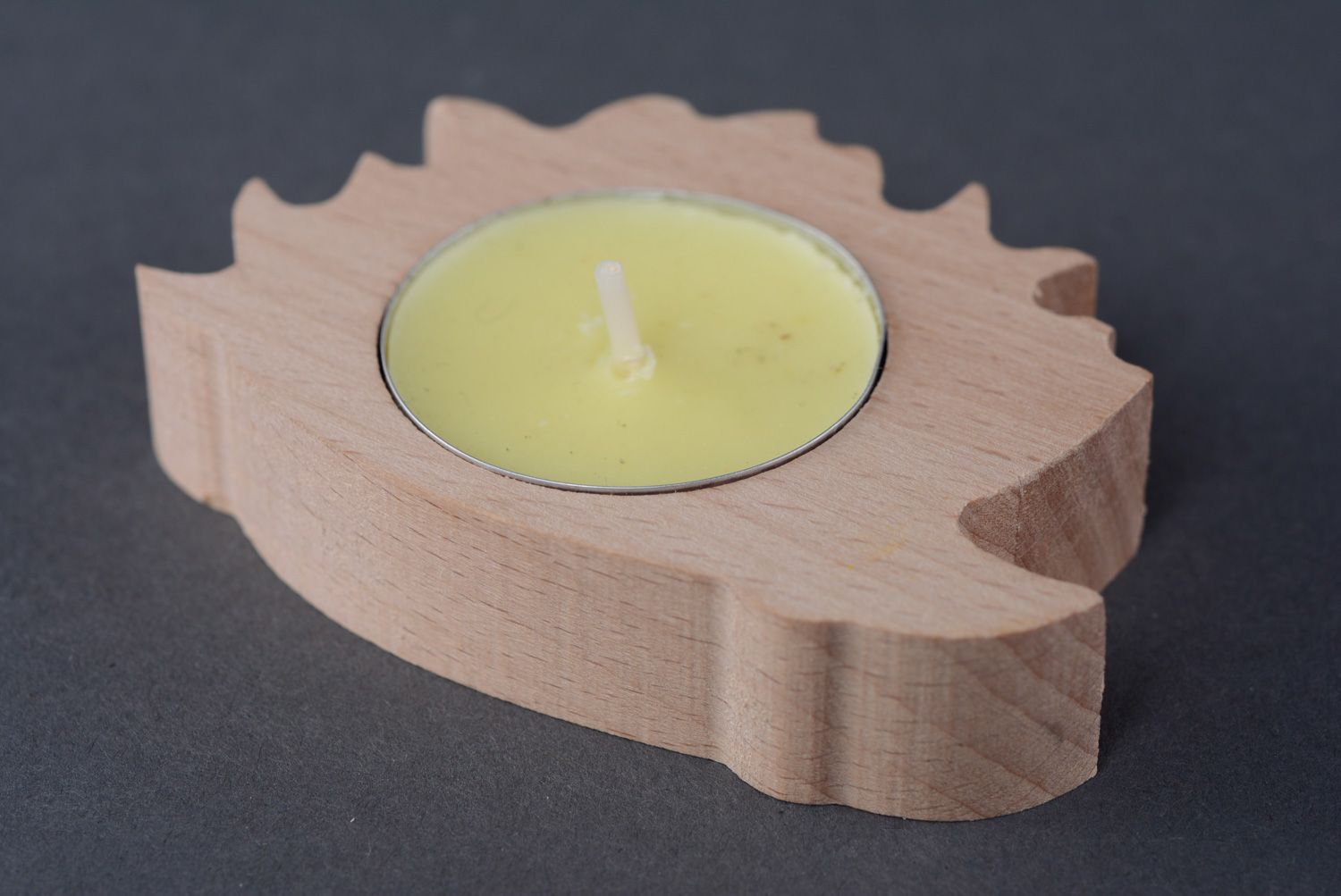 Handmade wooden candle holder in the shape of hedgehog photo 2