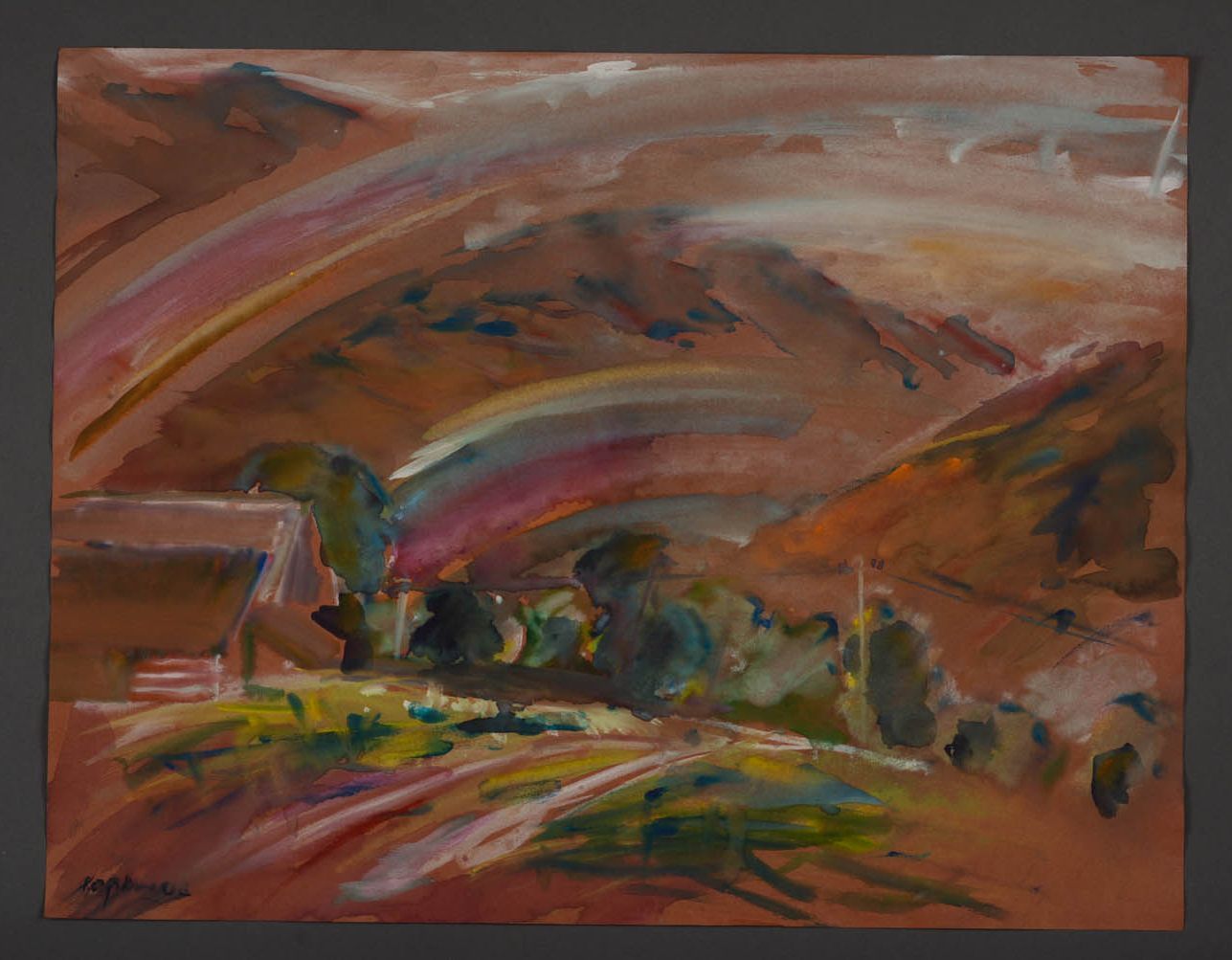 Watercolor painting Rainbow in the Mountains photo 1