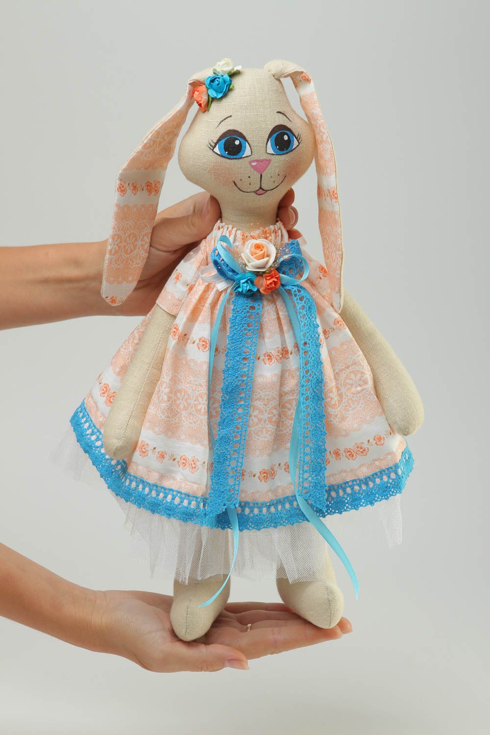 Peluche lapin Jouet fait main décoratif en coton et lin Cadeau original enfant photo 5