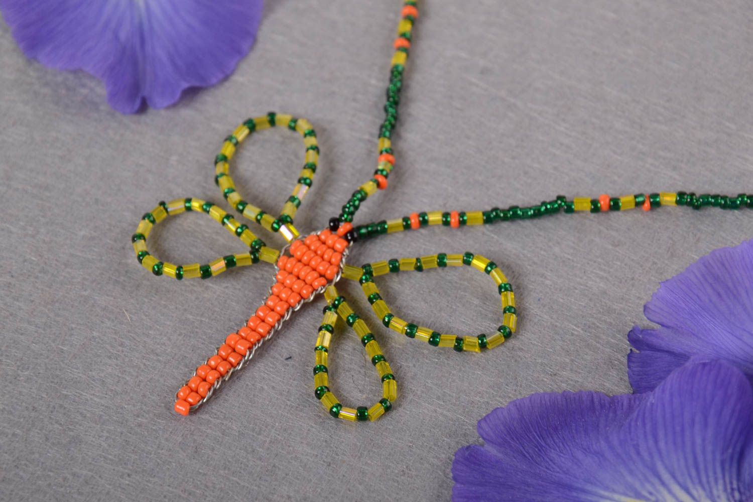 Handmade Schmuck Anhänger Rocailles Kette Geschenk für Mädchen grelle Libelle foto 1