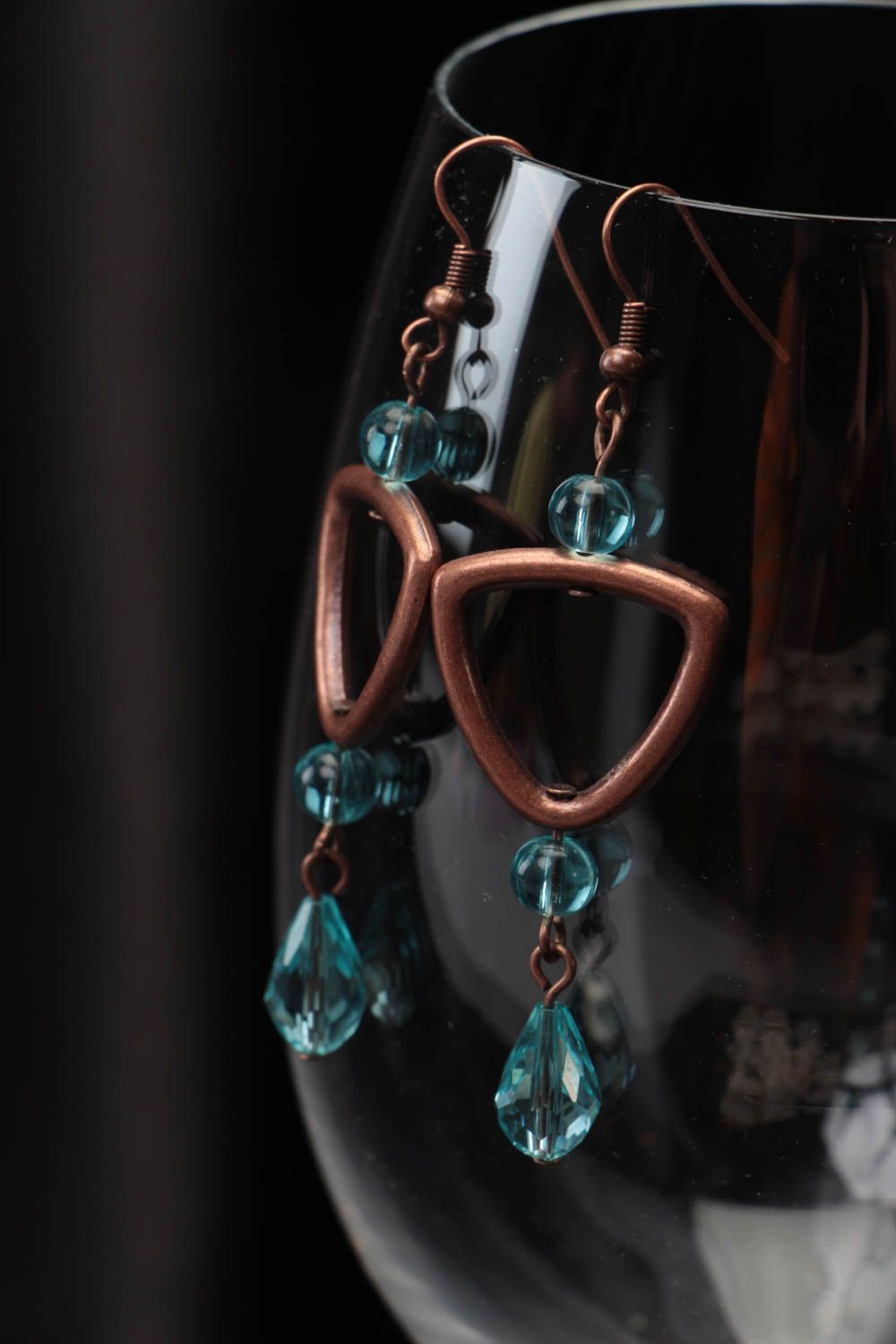 Handmade massive earrings accessories made of crystal beads copper jewelry photo 1