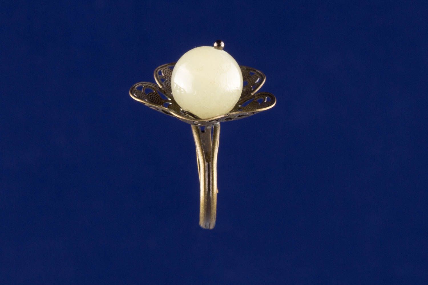 Designer stylish beautiful unusual white handmade metal ring with onyx photo 2