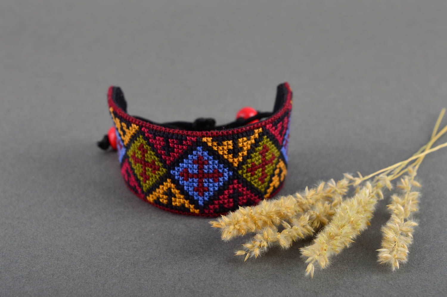 Bracelet textile Bijou fait main multicolore large Accessoire femme design photo 1