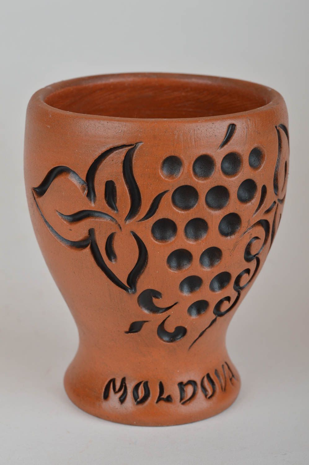 Vaso de chupito de arcilla artesanal bonito con ornamento original pequeño  foto 4