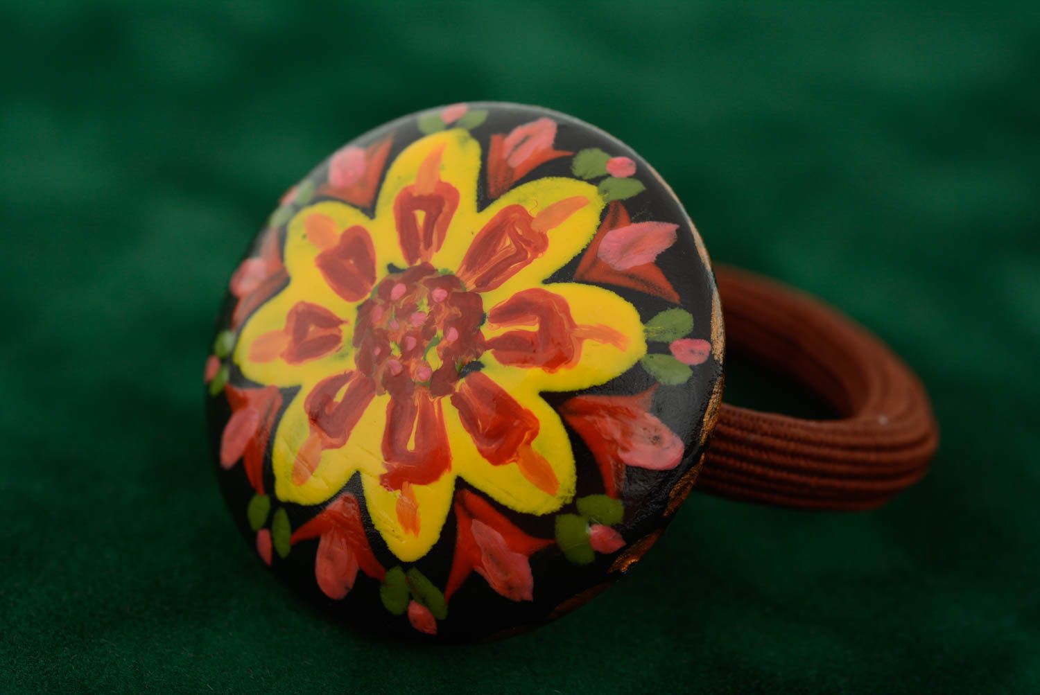 Bright handmade designer wooden hair tie painted with acrylics  photo 3