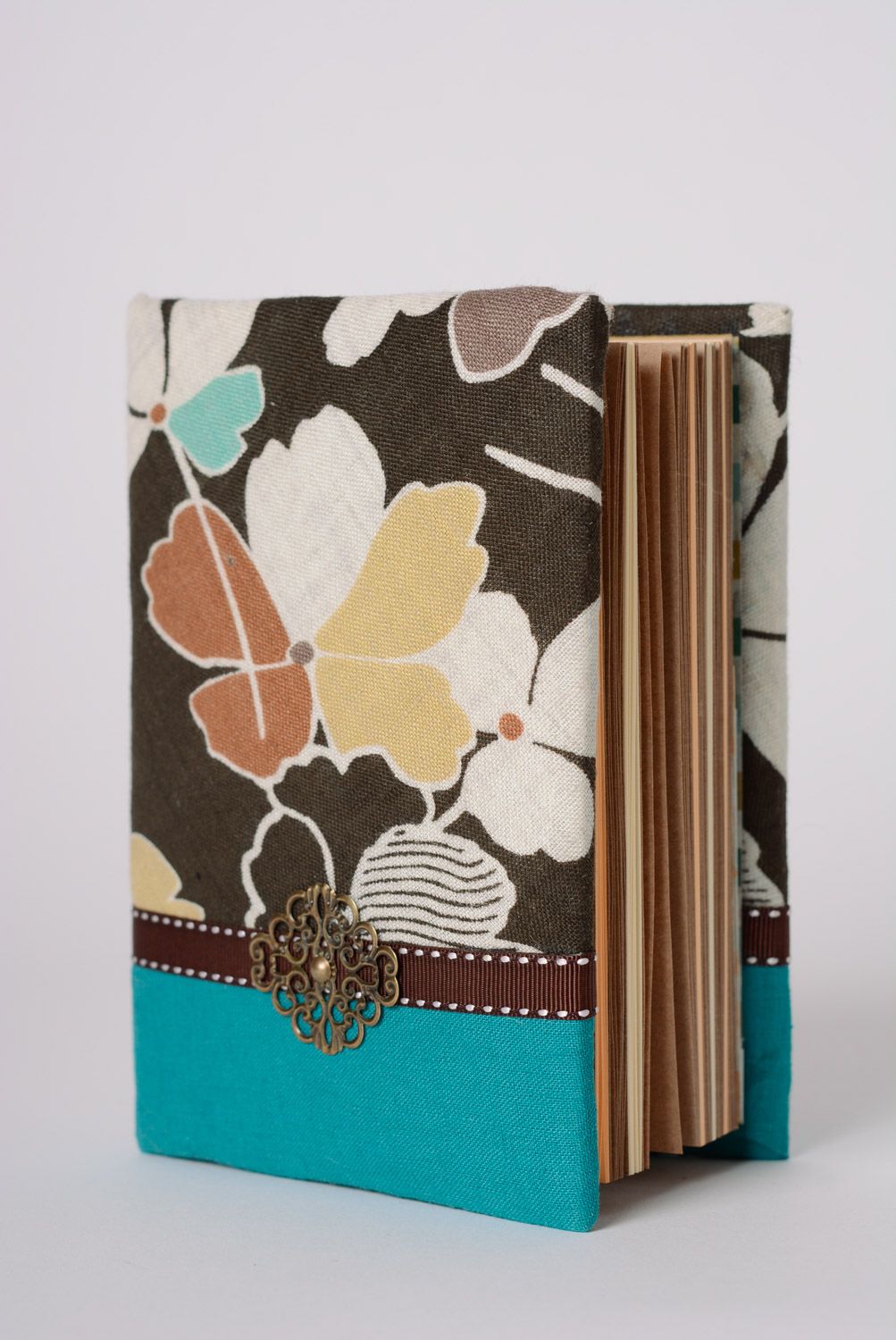 Women's handmade designer flower notebook with fabric cover photo 1