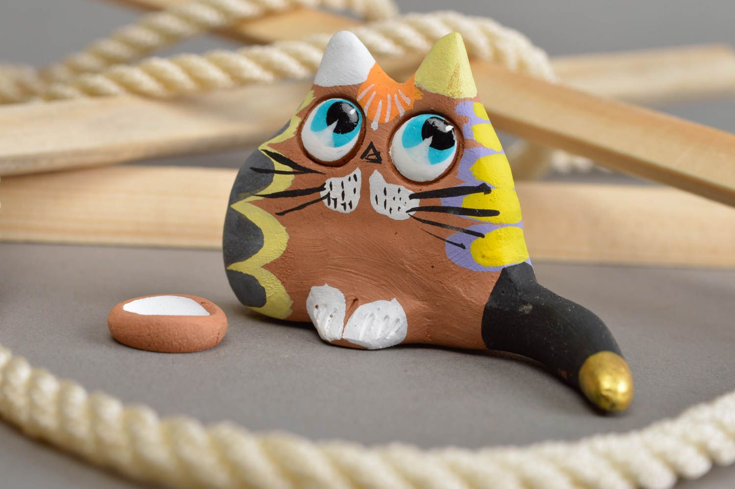 Figura de barro artesanal decoración de hogar regalo para amigos gatito foto 1