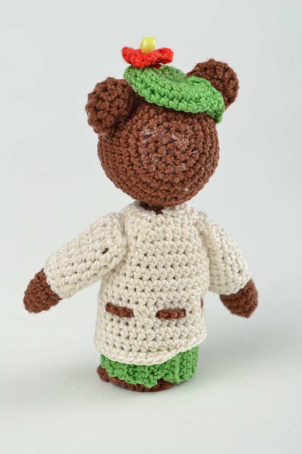Marionnette doigt tricot ours Jouet fait main en fils de coton Cadeau enfant photo 5