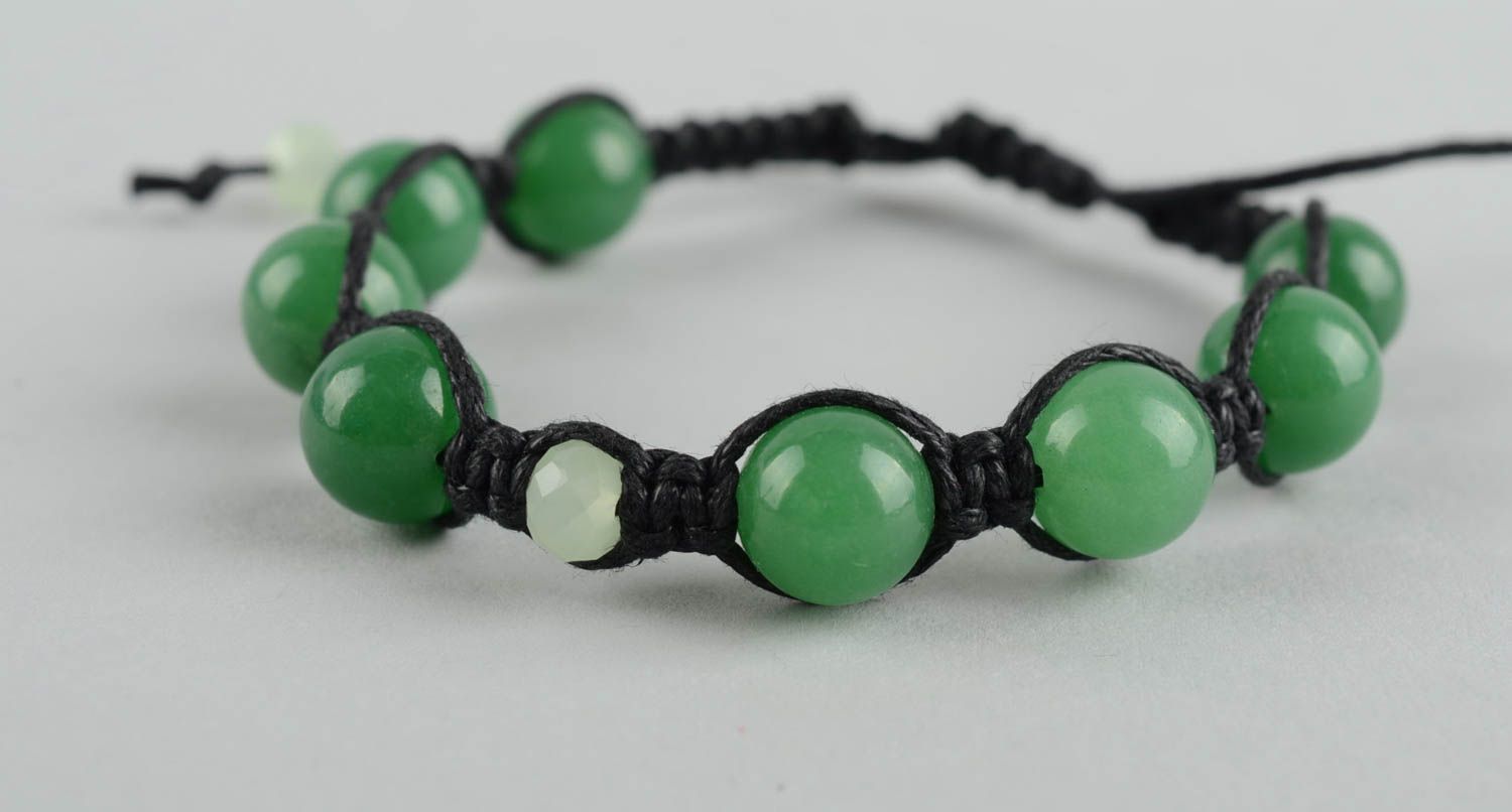 Bracelet tressé Bijoux fait main agate vert Accessoire femme de créateur photo 4